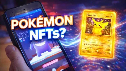 Pokémon cards and digital blockchain NFT collectibles artwork